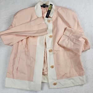 Linda Allard Ellen Tracy Jacket Blazer Viscose Linen Silk Mandarin Collar 14